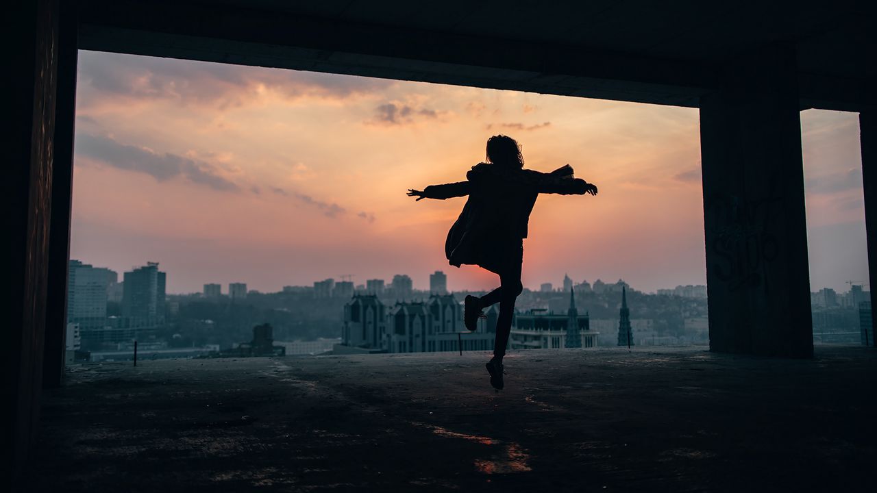 Wallpaper silhouette, dark, bounce, twilight, buildings