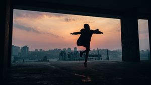 Preview wallpaper silhouette, dark, bounce, twilight, buildings