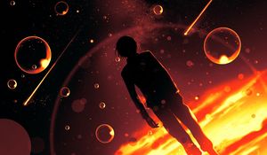 Preview wallpaper silhouette, dark, bubbles, flash, light, art