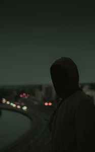 Preview wallpaper silhouette, dark, hood, twilight, gloomy