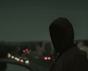 Preview wallpaper silhouette, dark, hood, twilight, gloomy