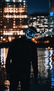 Preview wallpaper silhouette, dark, mask, neon, lights