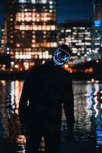 Preview wallpaper silhouette, dark, mask, neon, lights