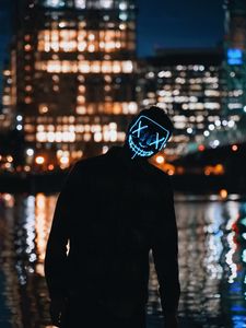 Preview wallpaper silhouette, dark, mask, neon, lights