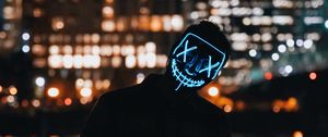 Preview wallpaper silhouette, dark, mask, neon, lights
