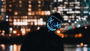 Preview wallpaper silhouette, dark, mask, neon, lights