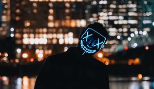 Preview wallpaper silhouette, dark, mask, neon, lights