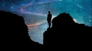 Preview wallpaper silhouette, dark, space, rocks, starry sky