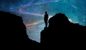 Preview wallpaper silhouette, dark, space, rocks, starry sky