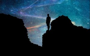 Preview wallpaper silhouette, dark, space, rocks, starry sky