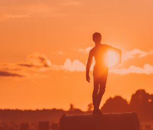 Preview wallpaper silhouette, dark, sunset, sun, bright