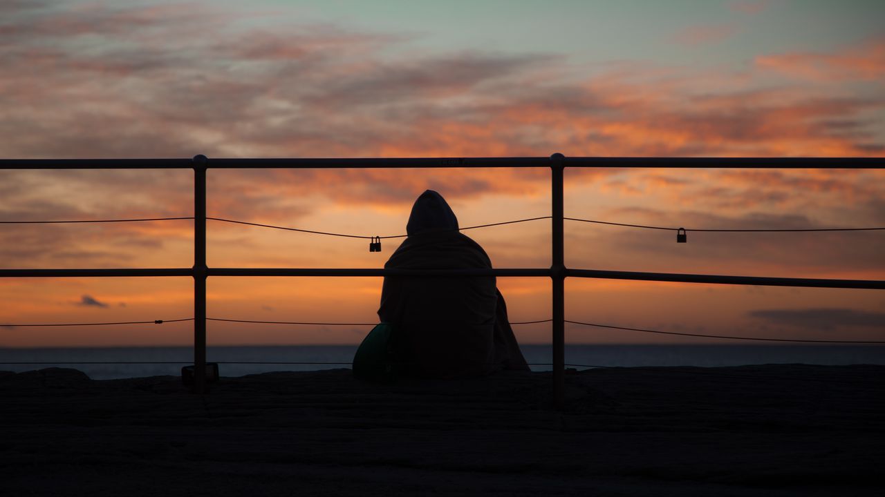 Wallpaper silhouette, dark, twilight, pier, loneliness