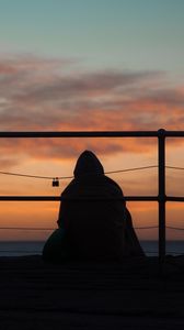 Preview wallpaper silhouette, dark, twilight, pier, loneliness