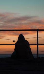 Preview wallpaper silhouette, dark, twilight, pier, loneliness