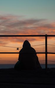 Preview wallpaper silhouette, dark, twilight, pier, loneliness