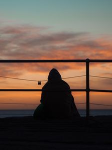 Preview wallpaper silhouette, dark, twilight, pier, loneliness