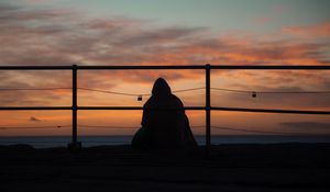 Preview wallpaper silhouette, dark, twilight, pier, loneliness