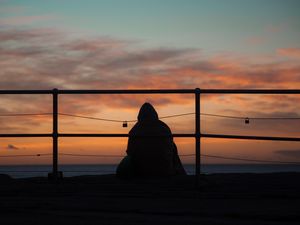 Preview wallpaper silhouette, dark, twilight, pier, loneliness