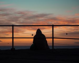 Preview wallpaper silhouette, dark, twilight, pier, loneliness