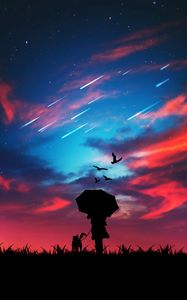 Preview wallpaper silhouette, dark, walk, the sky, bright, stargazin