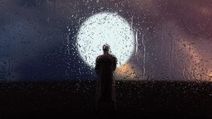 Preview wallpaper silhouette, dark, wet, drops, glow