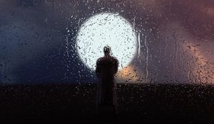 Preview wallpaper silhouette, dark, wet, drops, glow