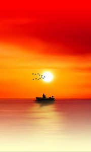 Preview wallpaper silhouette, dawn, sea, angler, fishing