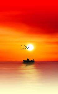 Preview wallpaper silhouette, dawn, sea, angler, fishing