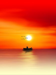 Preview wallpaper silhouette, dawn, sea, angler, fishing