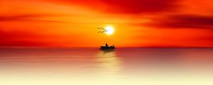 Preview wallpaper silhouette, dawn, sea, angler, fishing