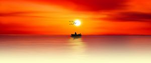 Preview wallpaper silhouette, dawn, sea, angler, fishing