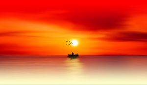 Preview wallpaper silhouette, dawn, sea, angler, fishing