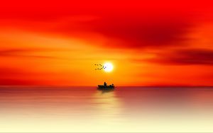 Preview wallpaper silhouette, dawn, sea, angler, fishing