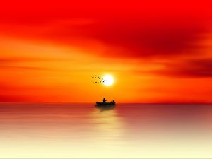 Preview wallpaper silhouette, dawn, sea, angler, fishing