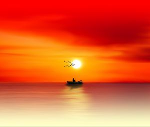 Preview wallpaper silhouette, dawn, sea, angler, fishing