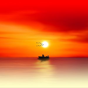 Preview wallpaper silhouette, dawn, sea, angler, fishing