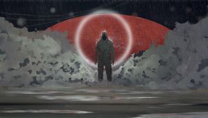 Preview wallpaper silhouette, demon, art, rain, circle