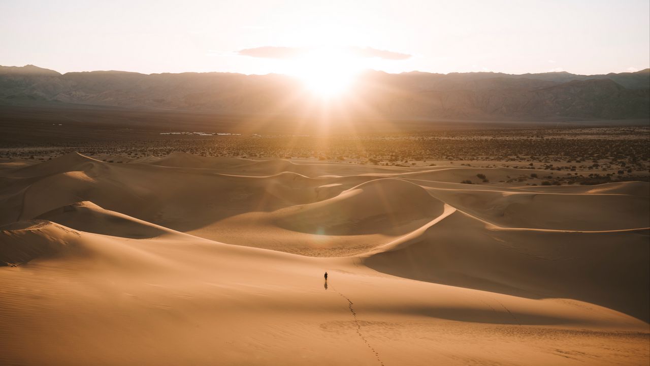 Wallpaper silhouette, desert, dunes, sand, rays
