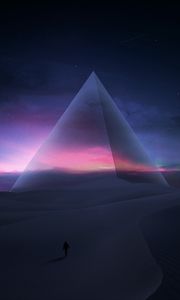 Preview wallpaper silhouette, desert, pyramid, starry sky, stars