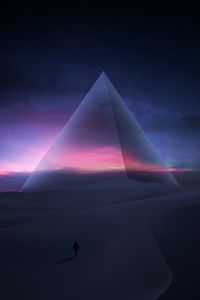 Preview wallpaper silhouette, desert, pyramid, starry sky, stars
