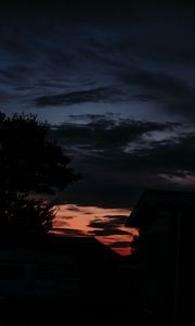 Preview wallpaper silhouette, dusk, branches, house