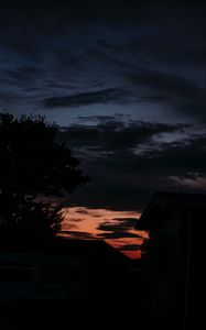 Preview wallpaper silhouette, dusk, branches, house