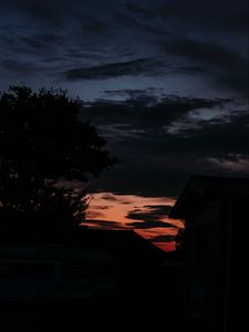 Preview wallpaper silhouette, dusk, branches, house