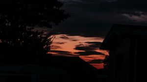 Preview wallpaper silhouette, dusk, branches, house