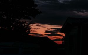 Preview wallpaper silhouette, dusk, branches, house