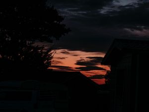 Preview wallpaper silhouette, dusk, branches, house