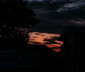 Preview wallpaper silhouette, dusk, branches, house