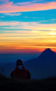 Preview wallpaper silhouette, evening, loneliness, nature, horizon, blur