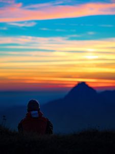 Preview wallpaper silhouette, evening, loneliness, nature, horizon, blur