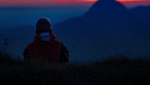 Preview wallpaper silhouette, evening, loneliness, nature, horizon, blur